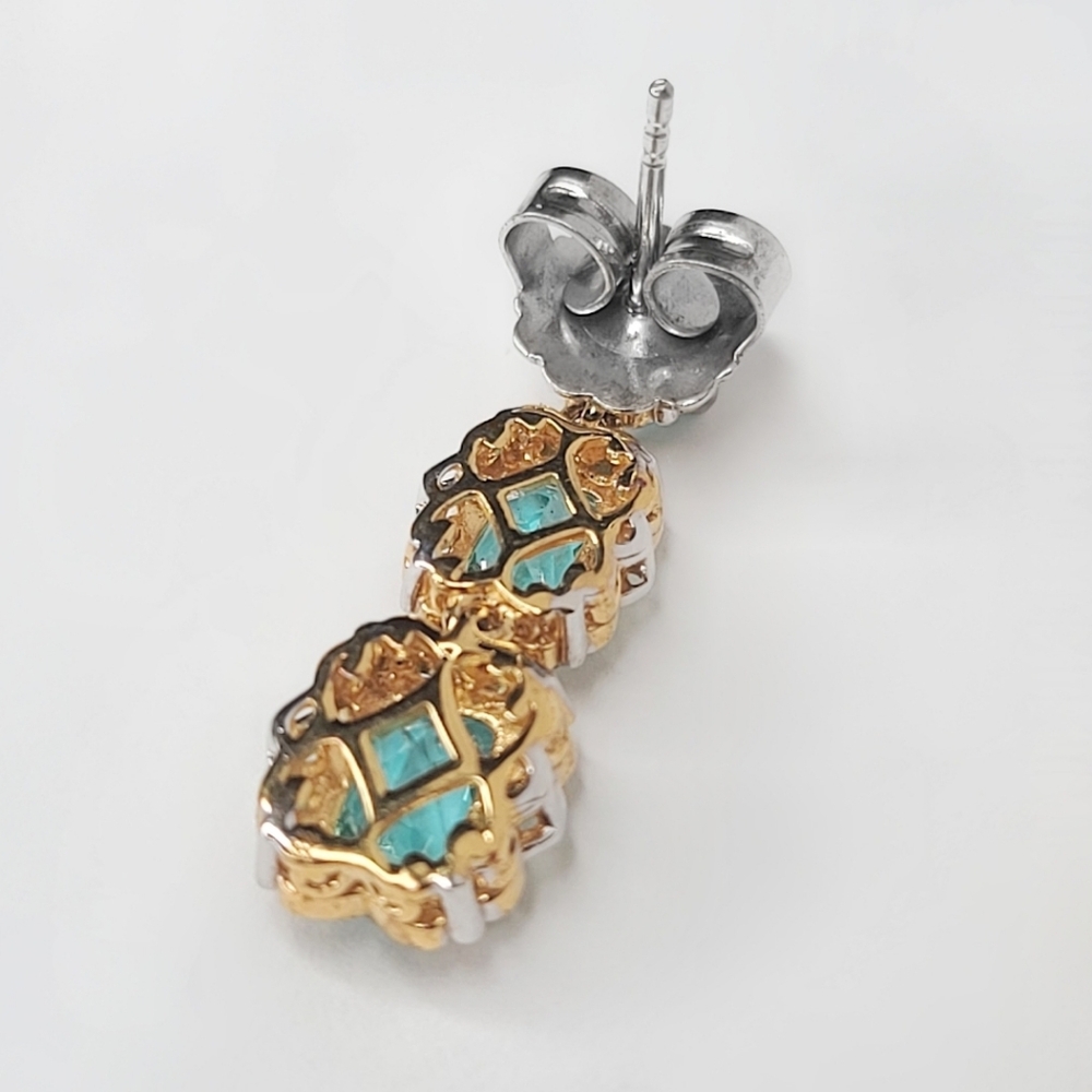 Gems en Vogue | NWT 1" 5.90ctw Paraiba Topaz Graduated Dangle Earrings - Picture 5 of 7
